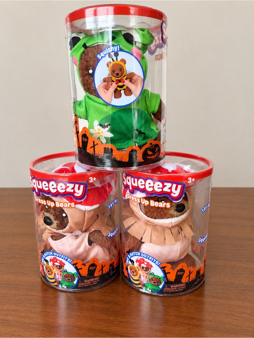 Sunny Days Squeeezy Dress Up Bears Plush Toy - Set of 3 Squeezy Bears!